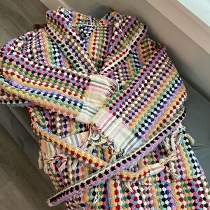 Multicolor Crochet Knit Robe with Tassels